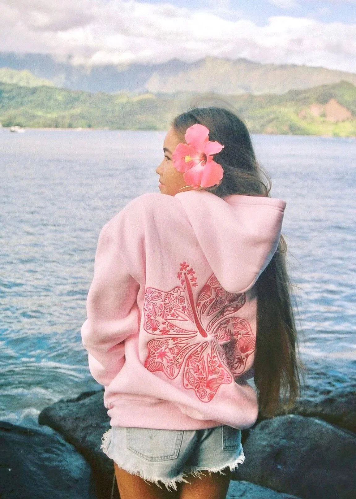 Alevna™ Oversize Hibiskus Baskılı Kapüşonlu
