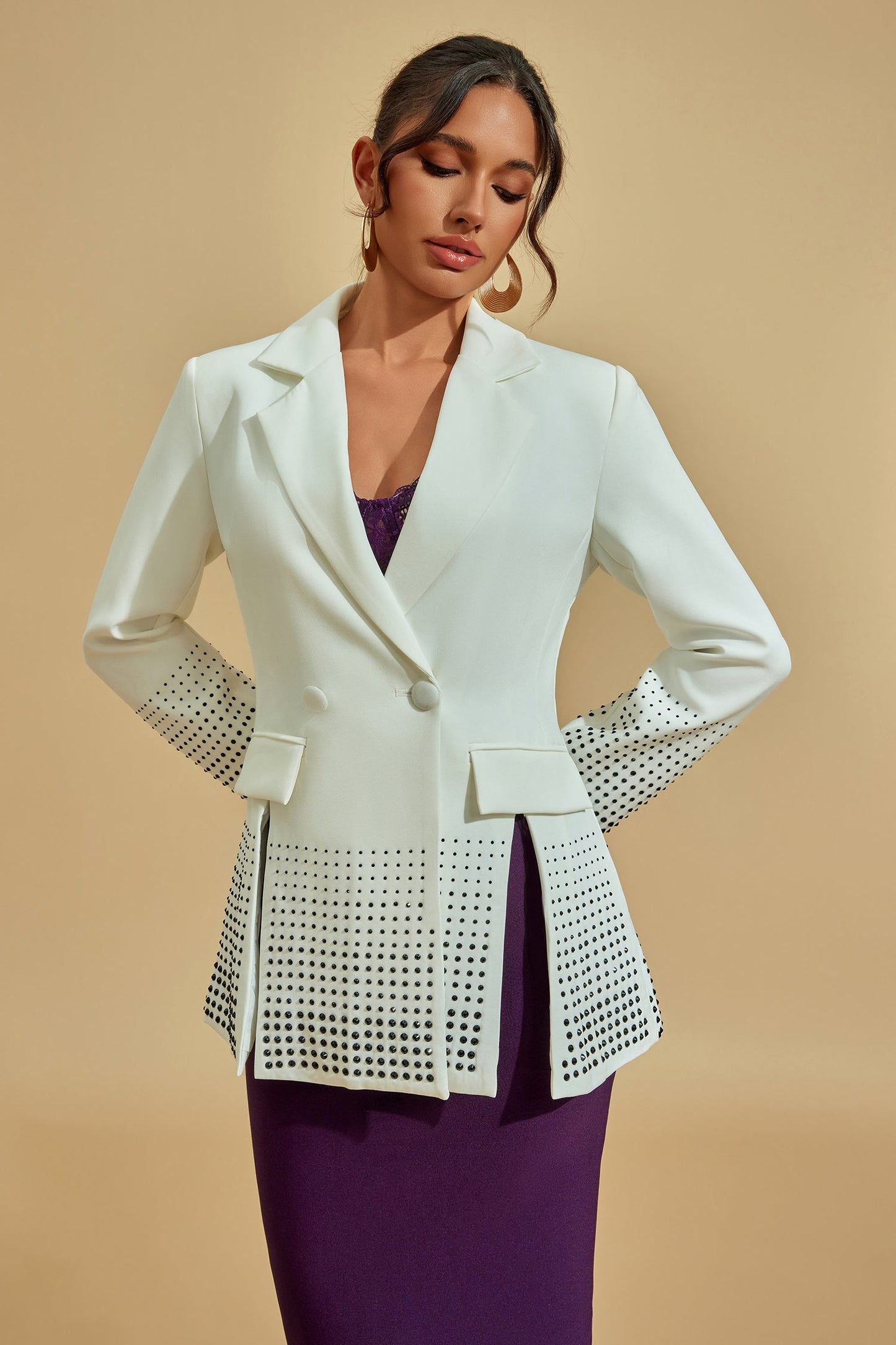 Sarmaşık Beyaz İşlemeli Blazer