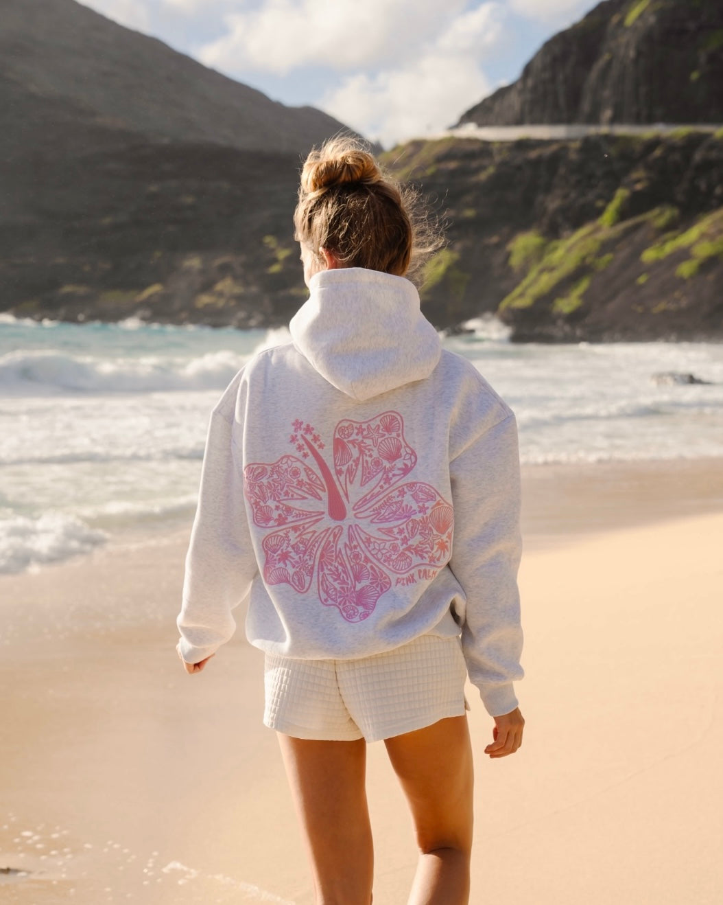 Alevna™ Oversize Hibiskus Baskılı Kapüşonlu