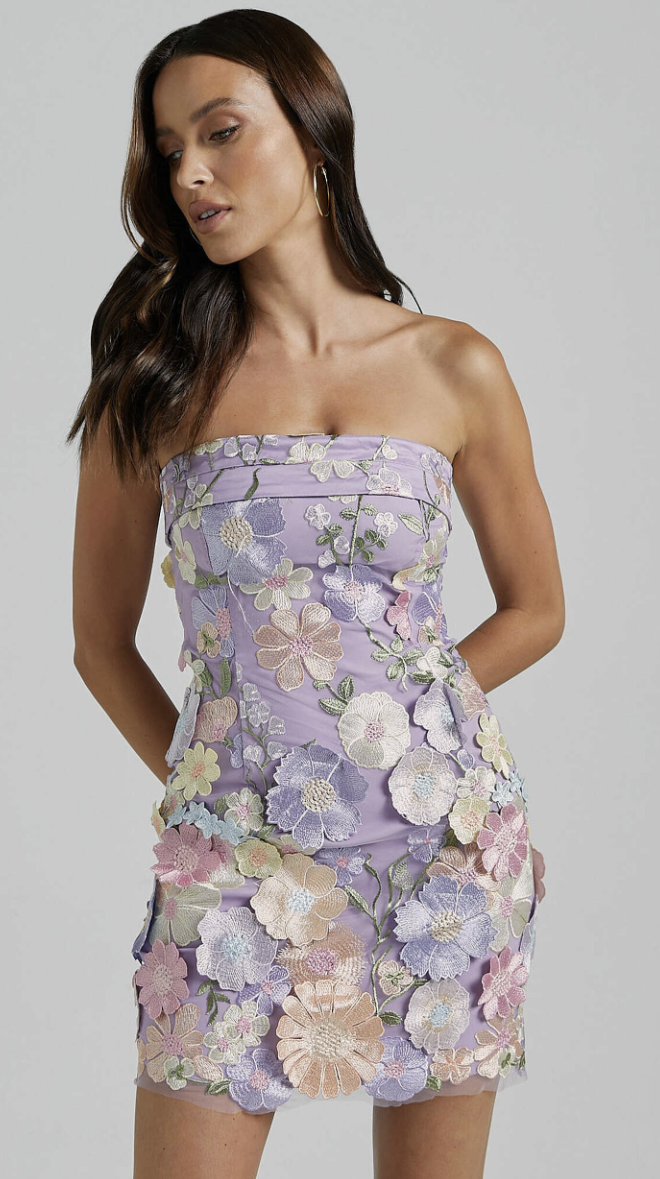 Alevna™ Mini Elbise – Straplez Bodycon Bahçe Çiçekleri Elbise