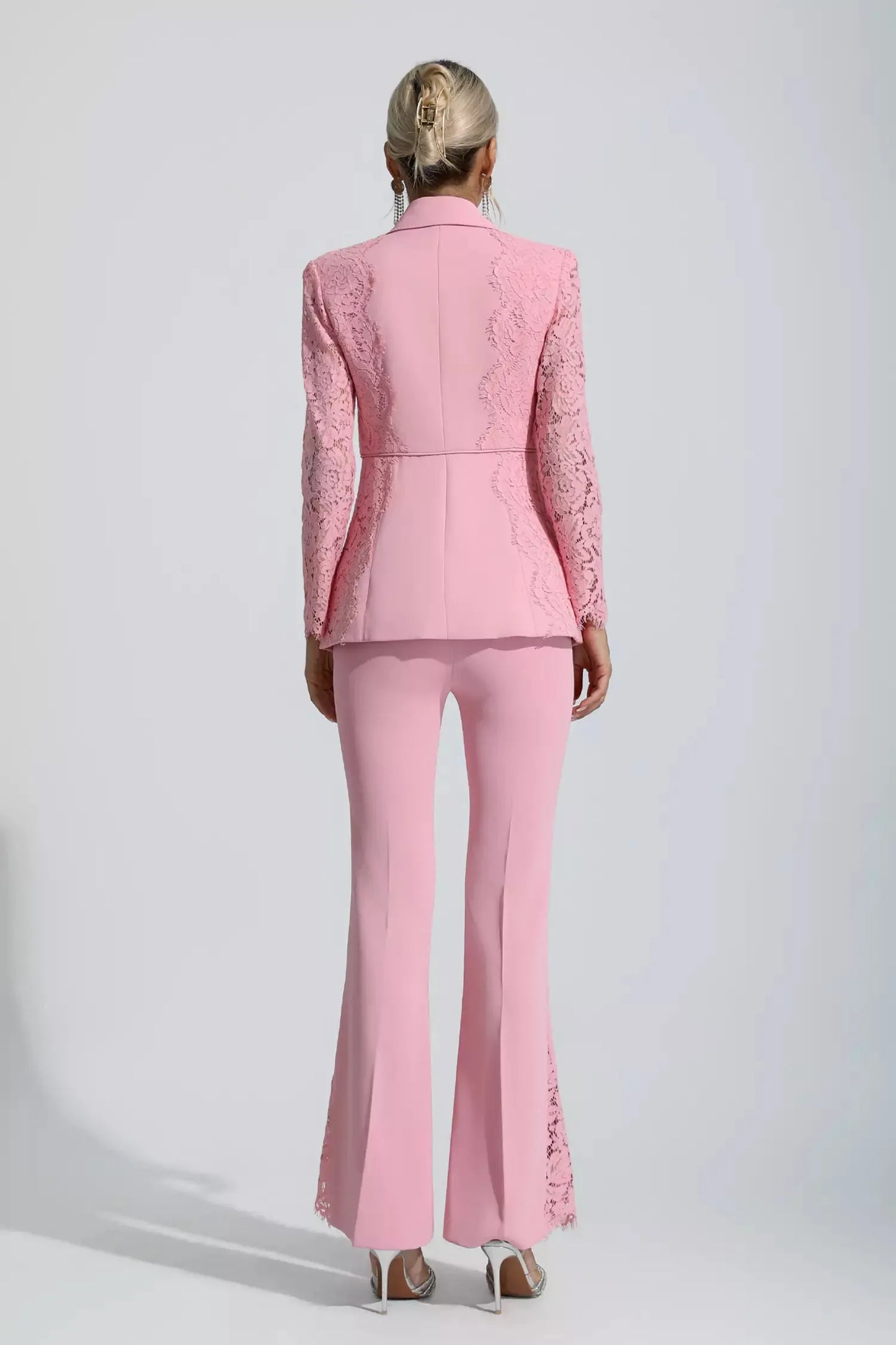 Emory Pembe Çiçekli Dantel Blazer Takım