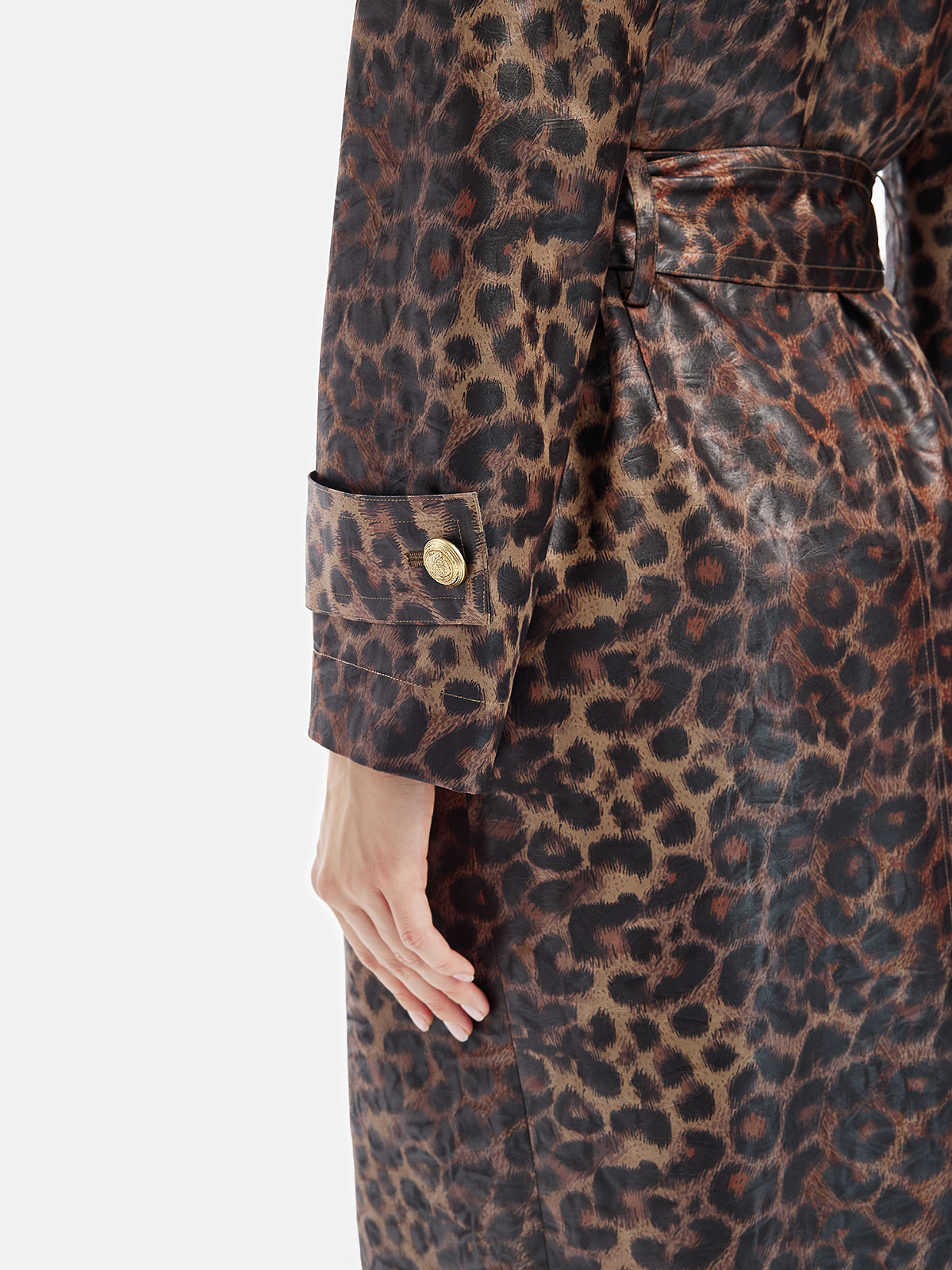 Leopar Desenli Çıkarılabilir Yaka Kaban