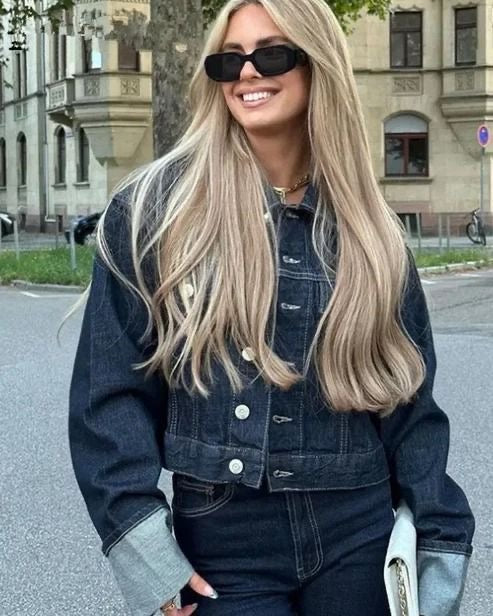 Alevna™ Lorelei - Kollu Denim İki Parçalı Set