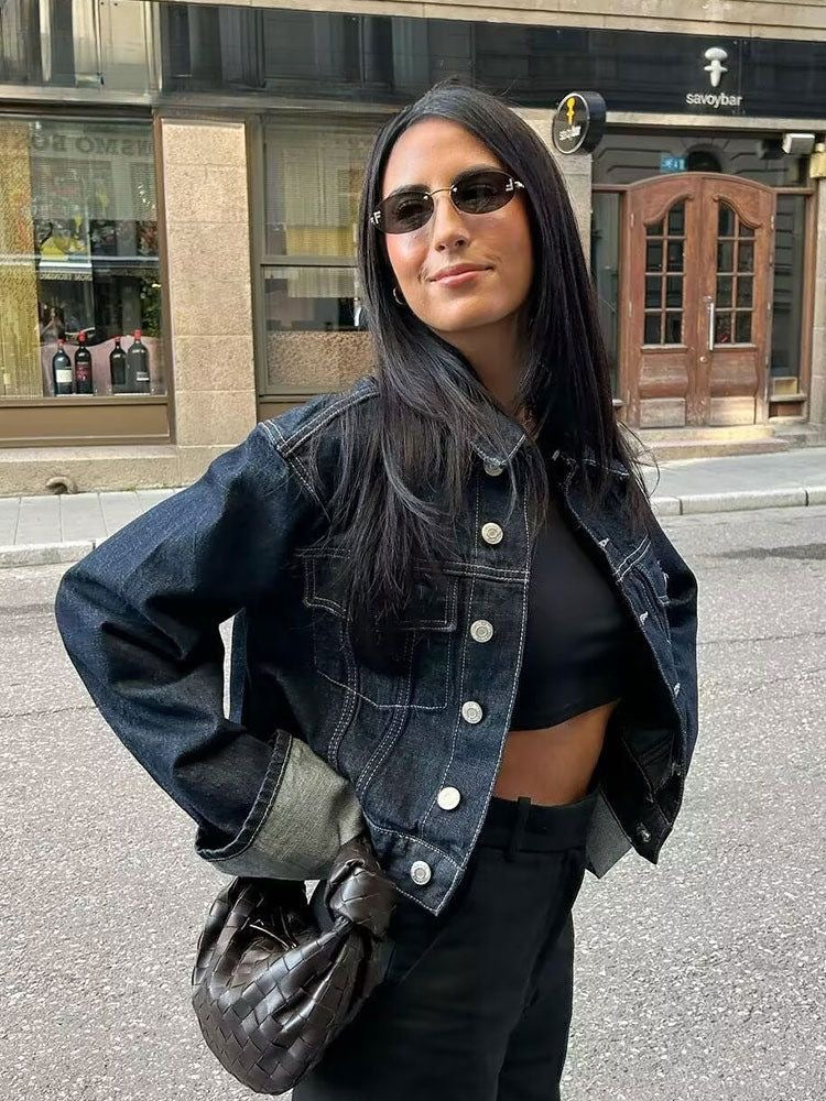 Alevna™ Lorelei - Kollu Denim İki Parçalı Set