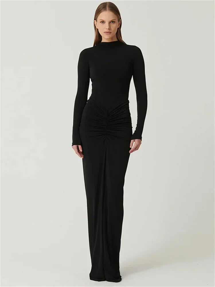 Alevna™ Moda Yamalı Uzun Elbise