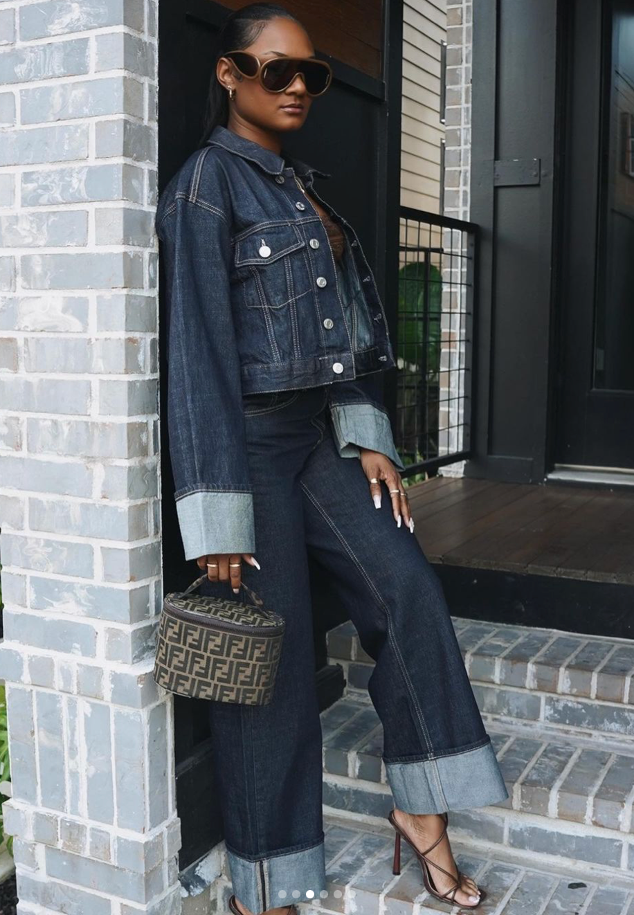 Alevna™ Lorelei - Kollu Denim İki Parçalı Set