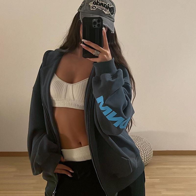 Alevna™ Yazı Baskılı Sweat Mont