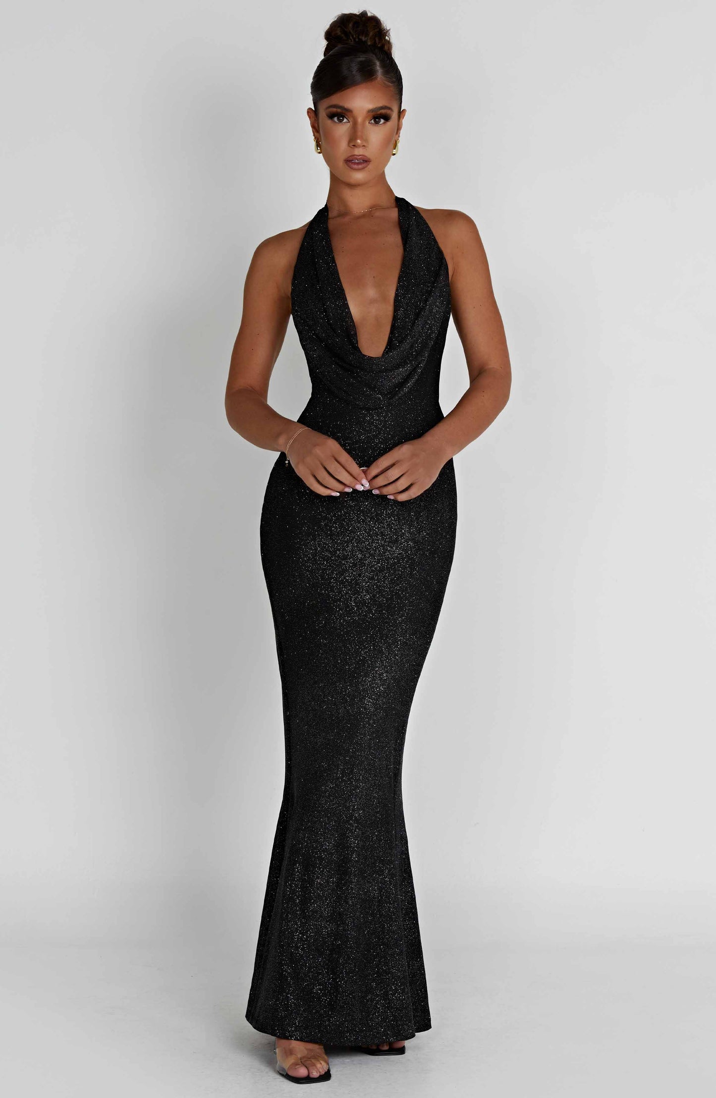 Alevna Chrishelle Maxi Elbise - Siyah Işıltılı