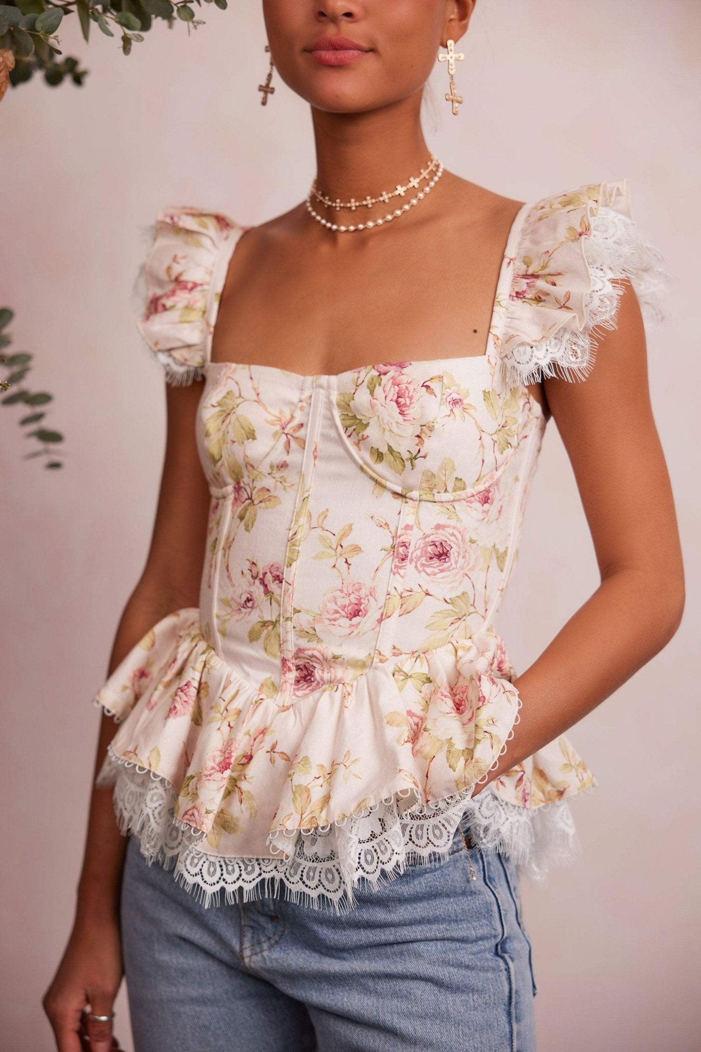 Elsie Baskılı Dantelli Büstiyer Cami Üst