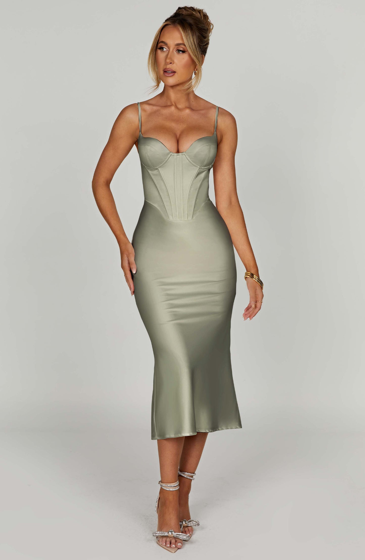 Alevna™ Farrah Midi Elbise - Adaçayı