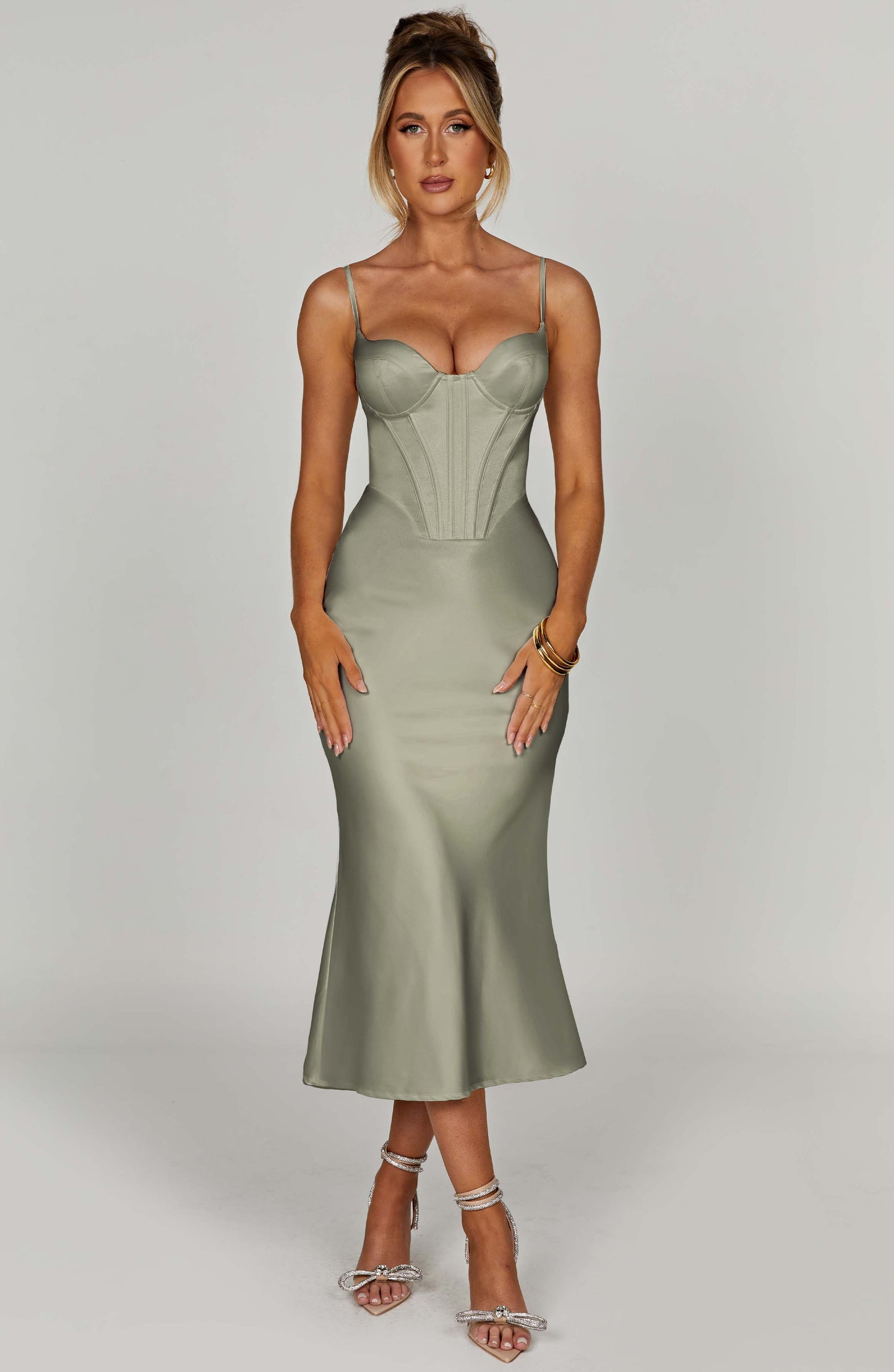 Alevna™ Farrah Midi Elbise - Adaçayı