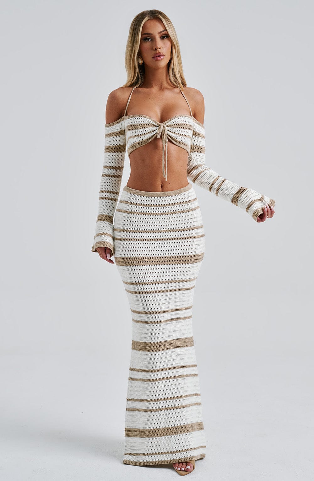 Alevna™ Georgia Maxi Etek - Bej/Beyaz