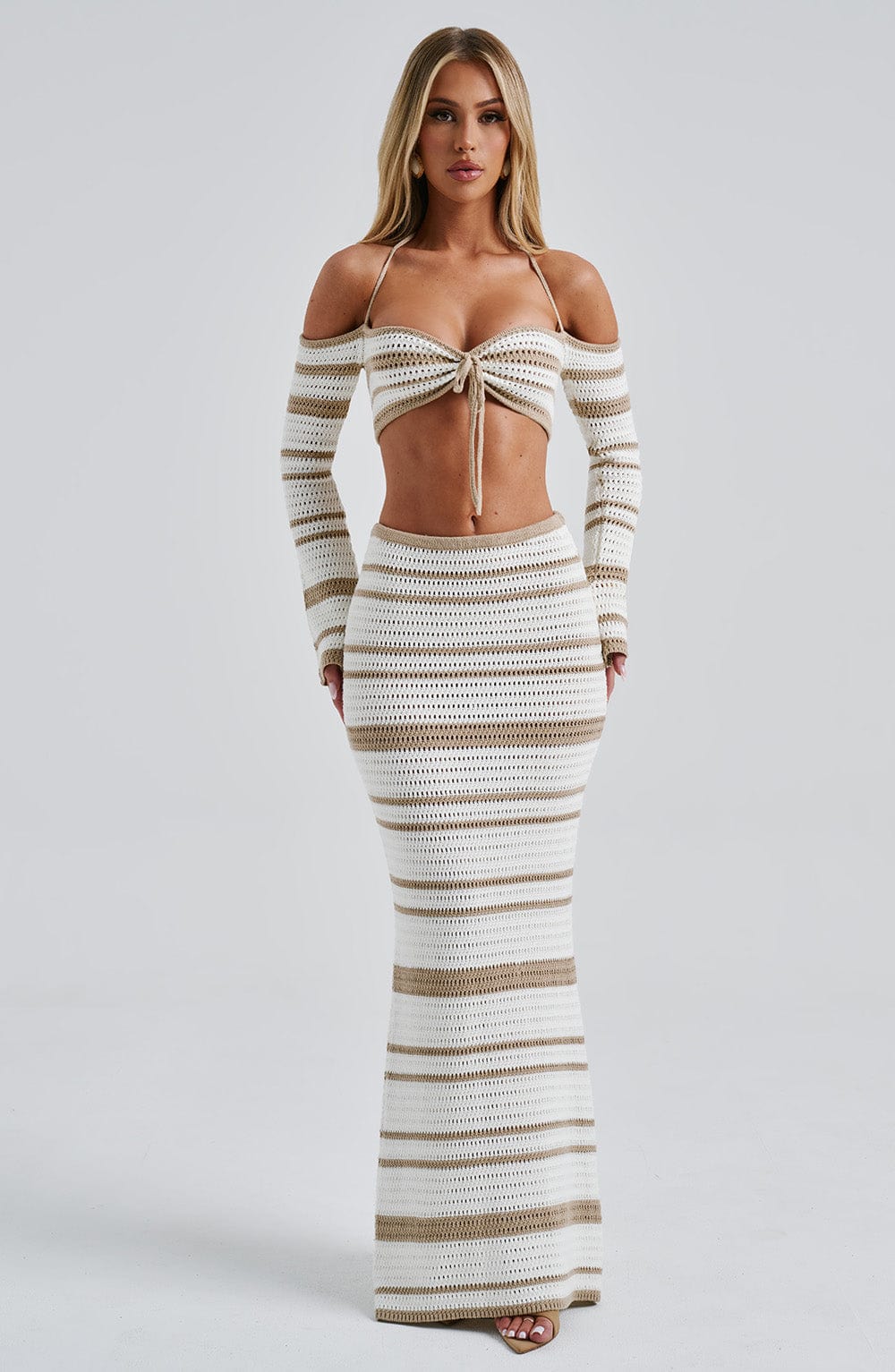 Alevna™ Georgia Maxi Etek - Bej/Beyaz