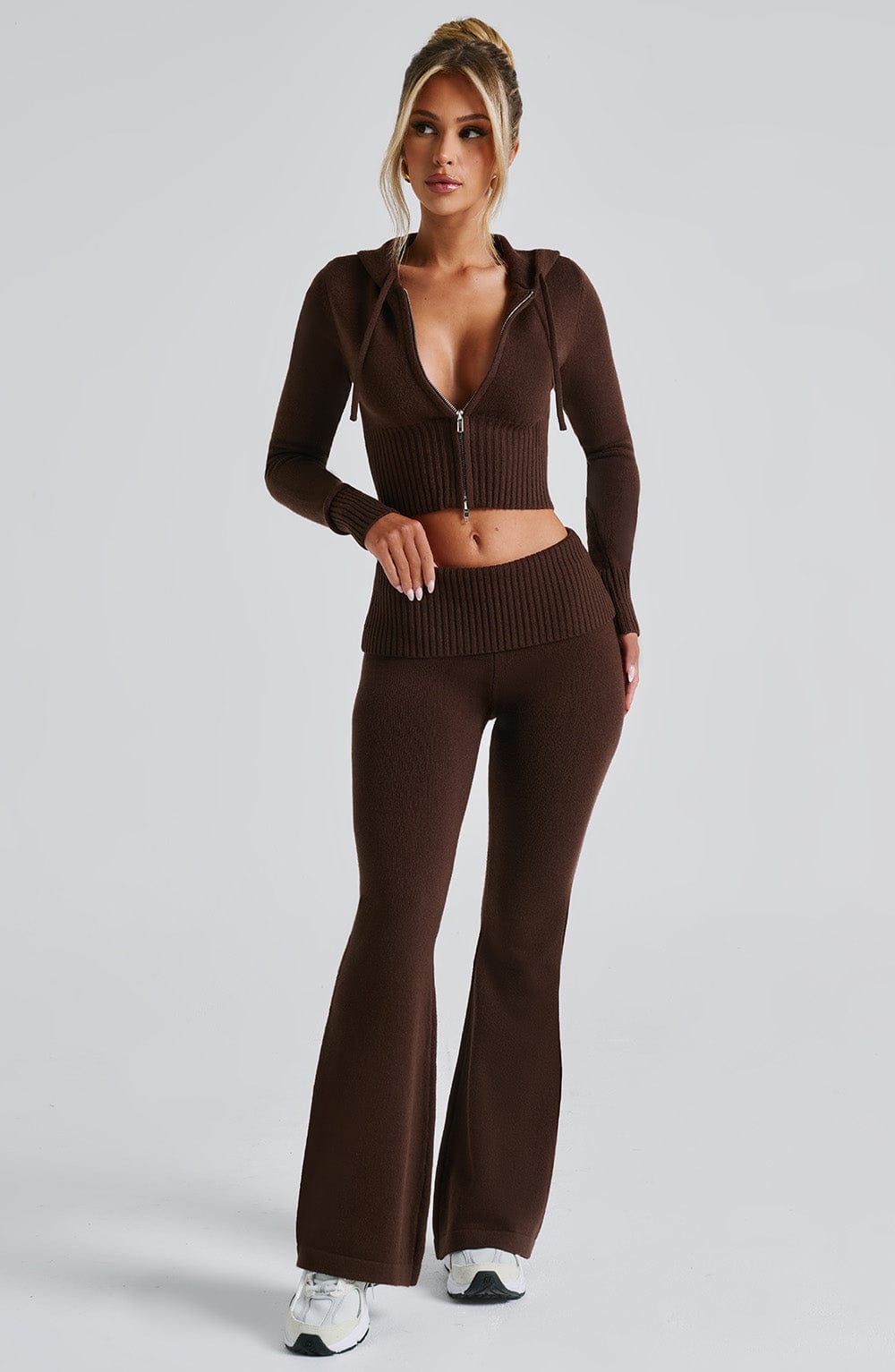 Alevna™ Portia Örgü Pantolon - Çikolata