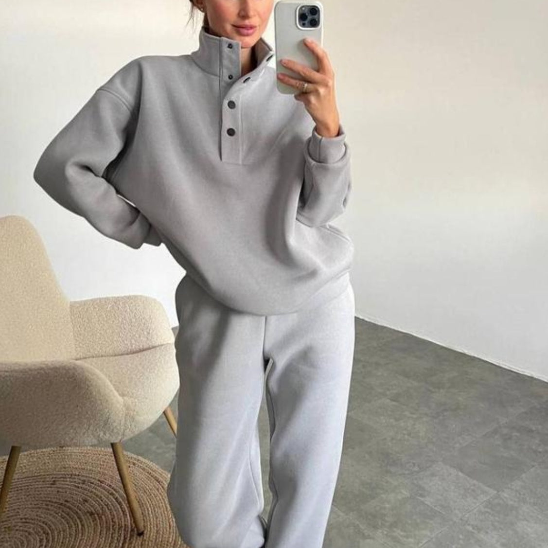 Alevna™ ❄️Kışa Özel❄️ Kadın Düğmeli Sweat & Eşofman Takımı (2 Parça)