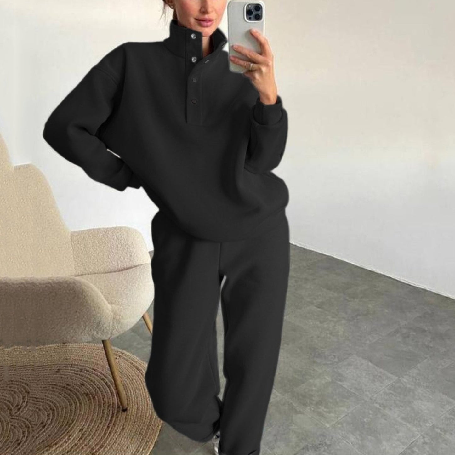 Alevna™ ❄️Kışa Özel❄️ Kadın Düğmeli Sweat & Eşofman Takımı (2 Parça)