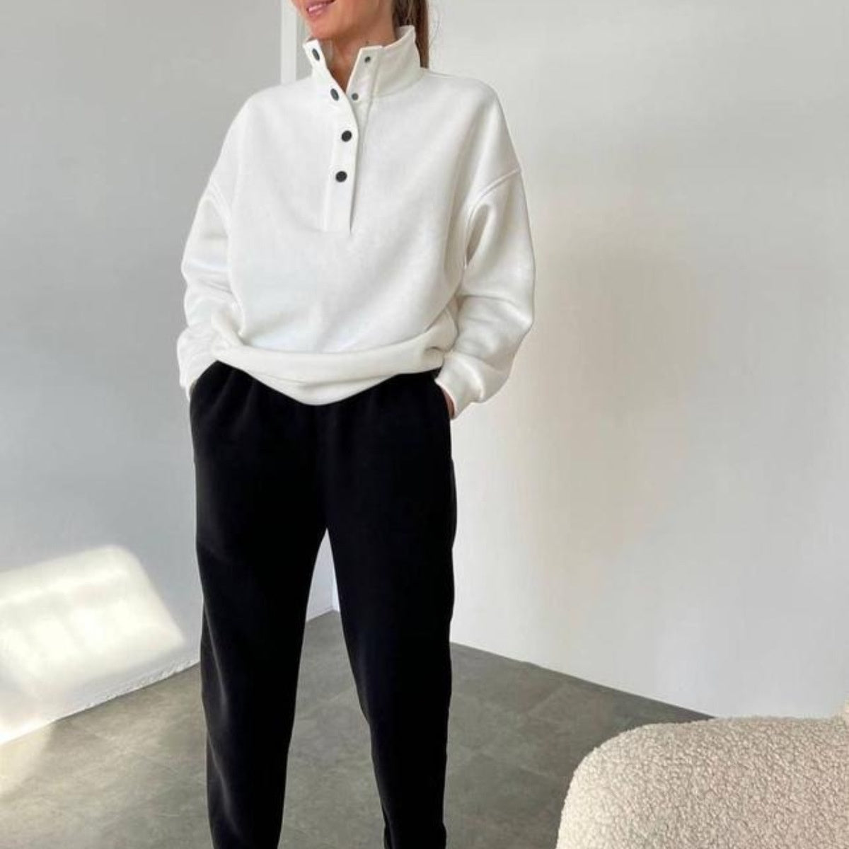 Alevna™ ❄️Kışa Özel❄️ Kadın Düğmeli Sweat & Eşofman Takımı (2 Parça)