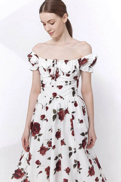 Belle Rose Print Dress in Silk Cotton Blend