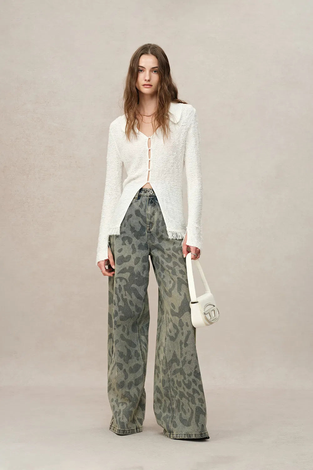 Leopix Leopard Print Wide Leg Jeans In Washed Cotton Denim