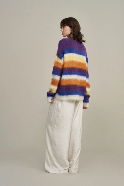 Marie Striped Knit Sweater in Alpaca Mohair Blend Knit