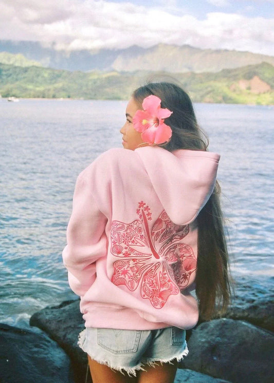 Alevna™ Oversize Hibiskus Baskılı Kapüşonlu