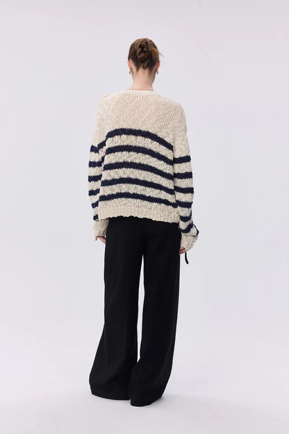 Kirsten Striped Pullover Sweater in Wool Blend Bouclé