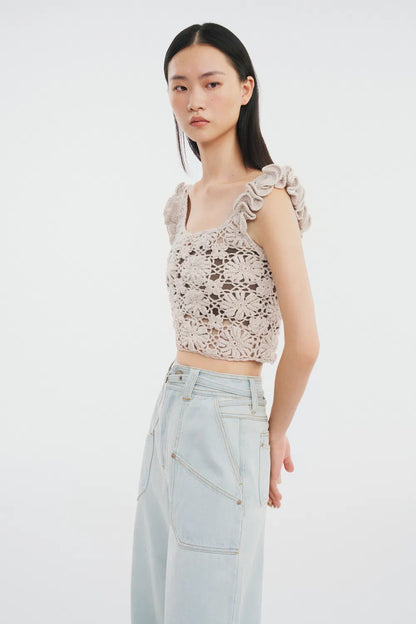 Mia Handcrafted Crochet Floral Top in Cotton