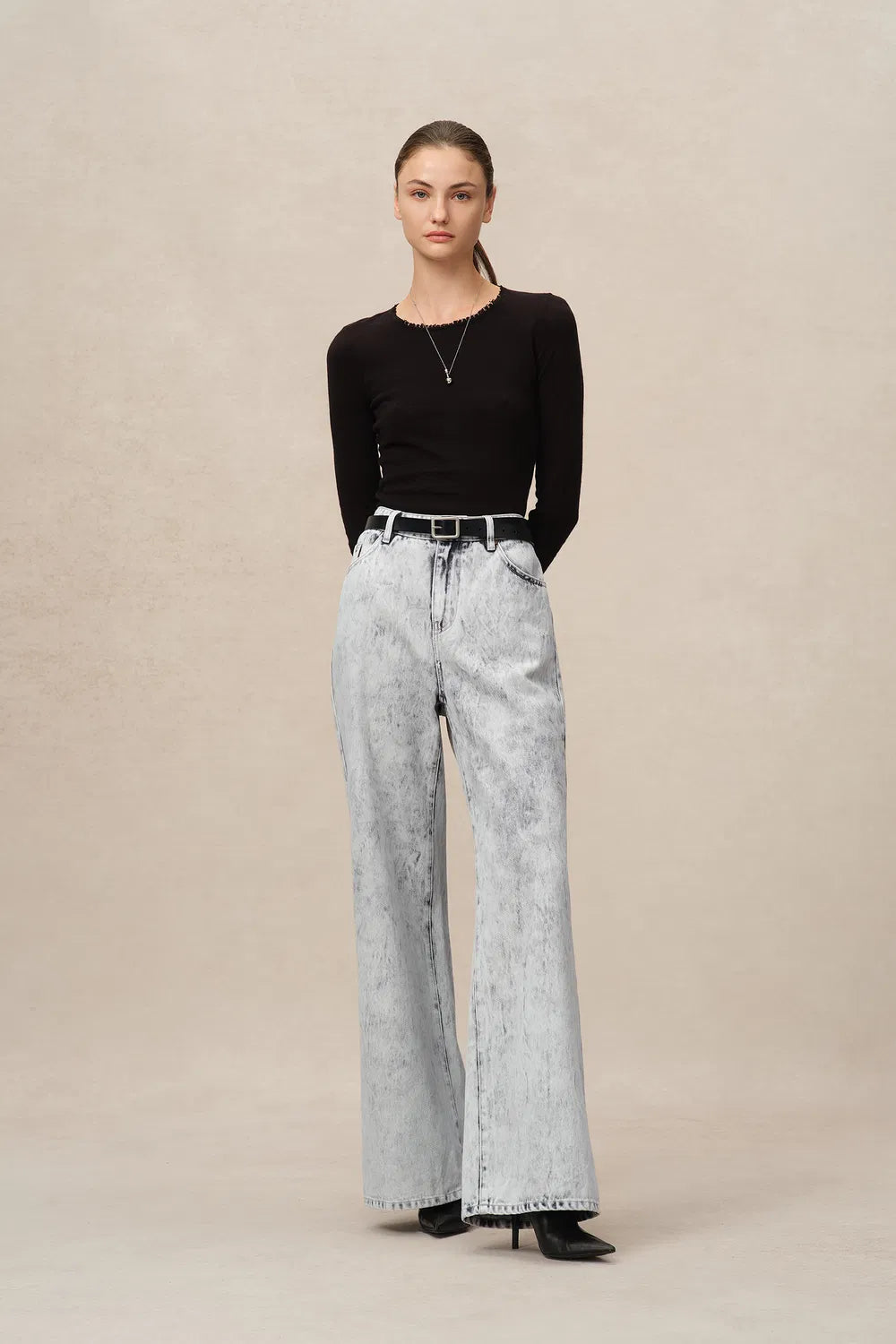 Fiona Wide Leg Jeans in Washed Cotton Denim