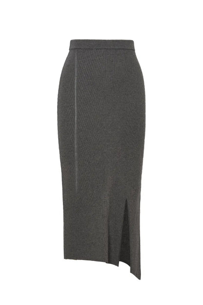 Aria Side-Slit Skirt in Merino Wool Rib Knit