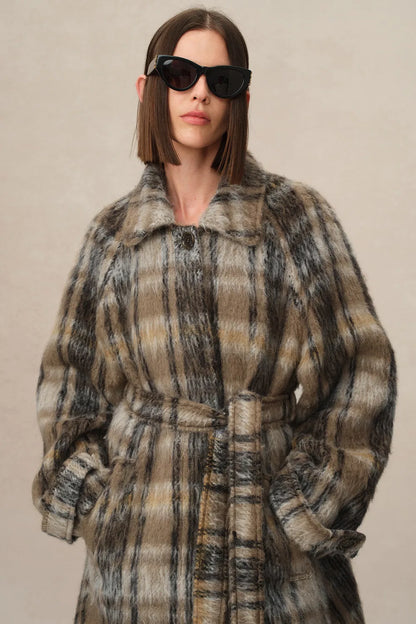 Mavis Plaid Coat in Brushed Single-Face Wool