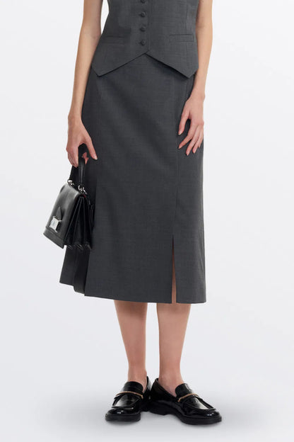 Cosmo Double Vent Skirt in Wool Blend