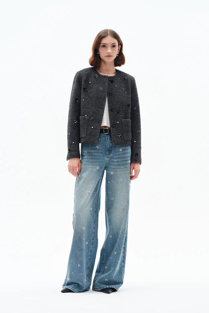 Nico Hand Beaded Jeans in Lightweight Denim