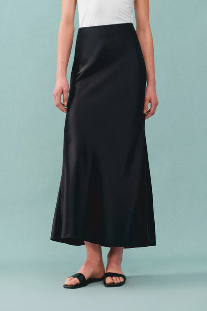 Moon Black Skirt in Premium Silky Satin