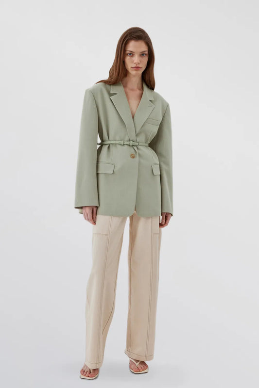 Creamy Green Detachable Belt Blazer