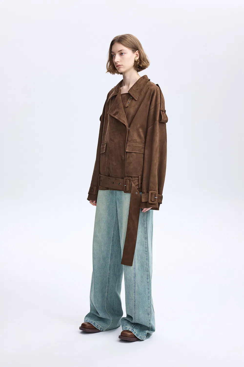 Hilda Short Trench in Lightweight Faux Suede