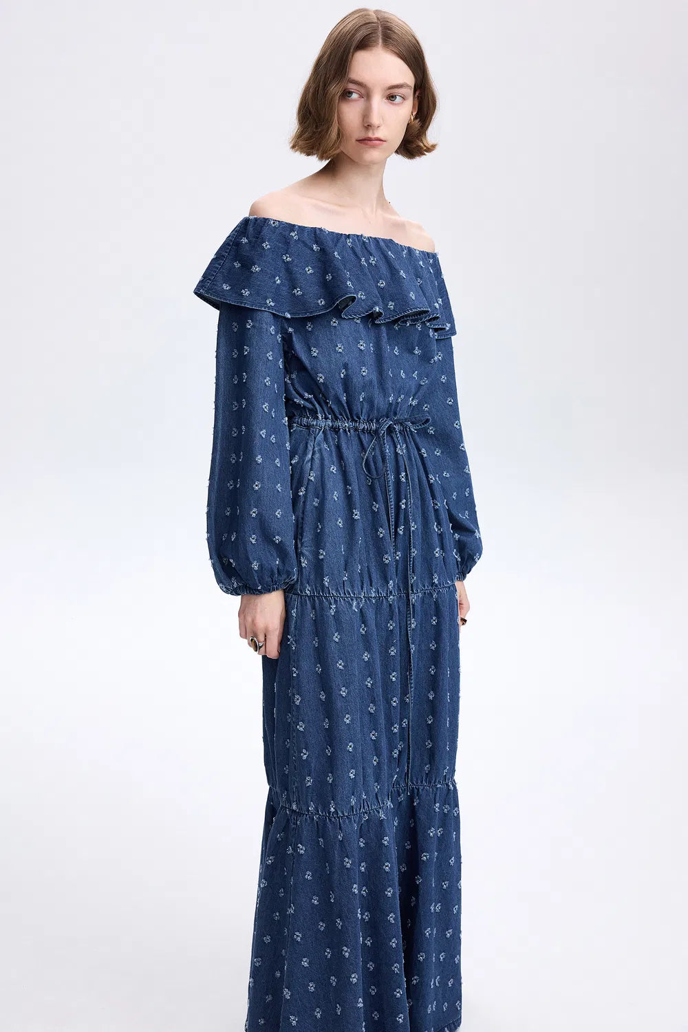 Goldie Maxi Dress in Distressed Denim