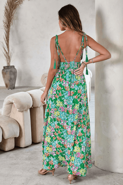 Grace Baskılı Püsküllü Sırtı Açık Maxi Sundress