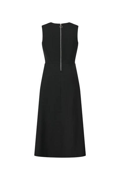 Zaha Pleated A-Line Midi Dress in Wool Blend