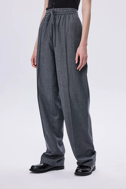 Constantine Front Tie Relaxed Fit Pants in Wool Herringbone