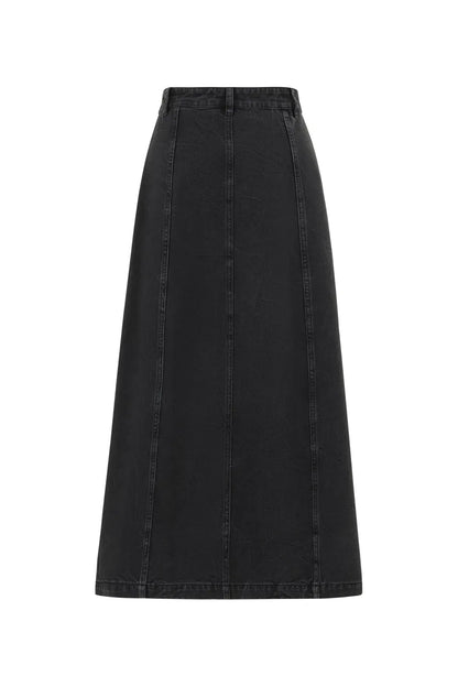 Corrine Midi Skirt in Washed Cotton Denim