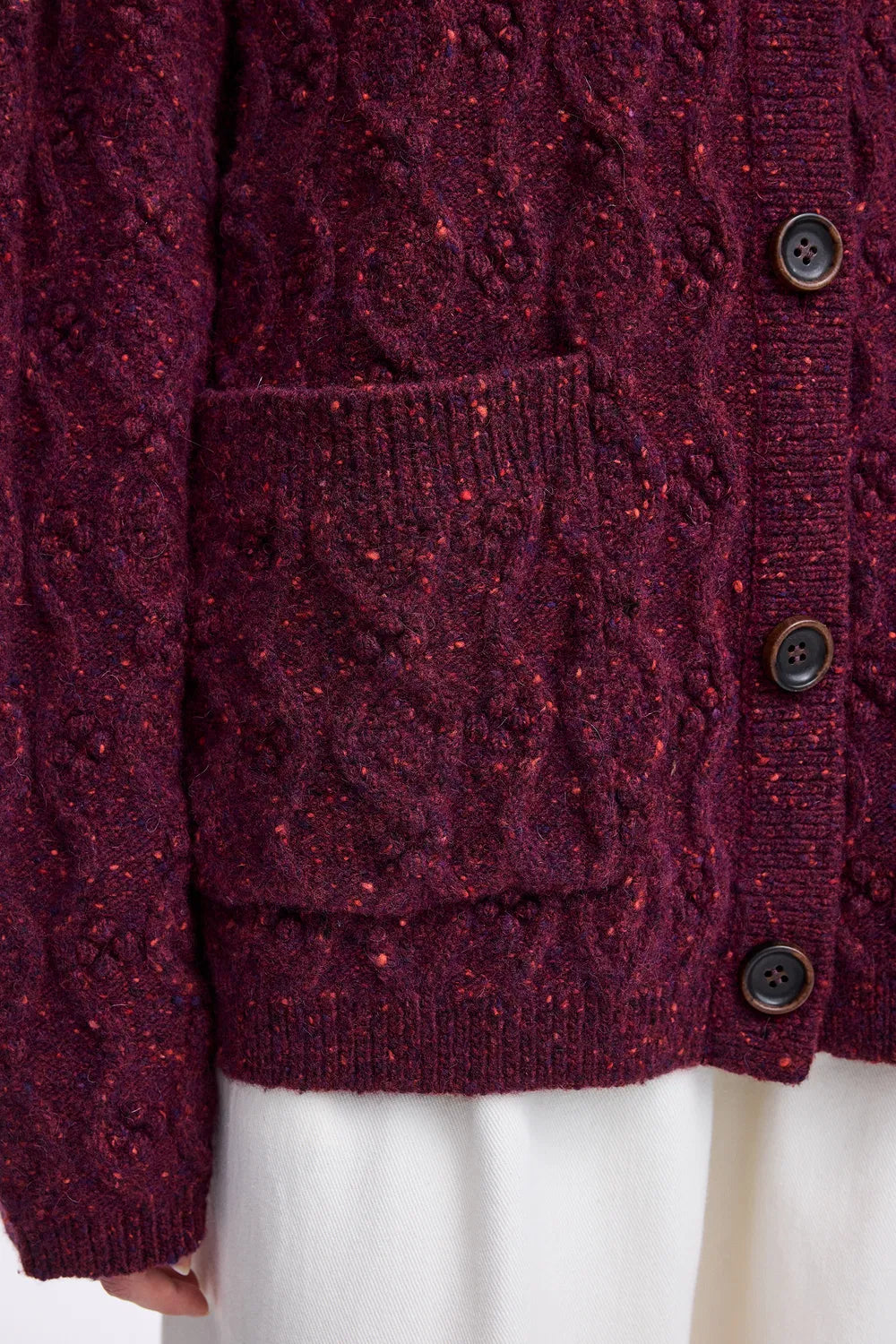 Kitty Cable Cardigan in Speckled Wool Knit