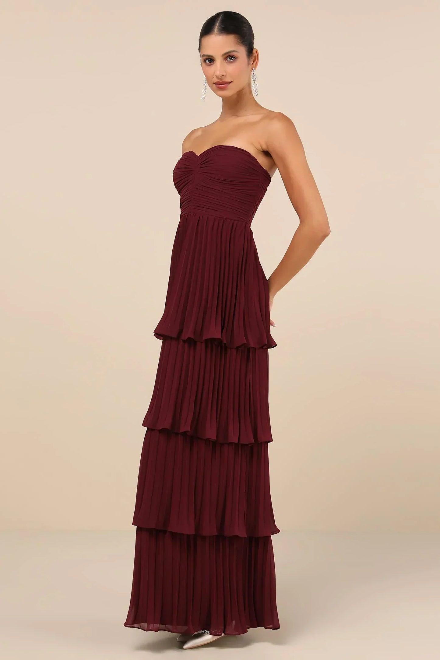 Alevna™ Olivia Straplez Mürdüm Maxi Elbise