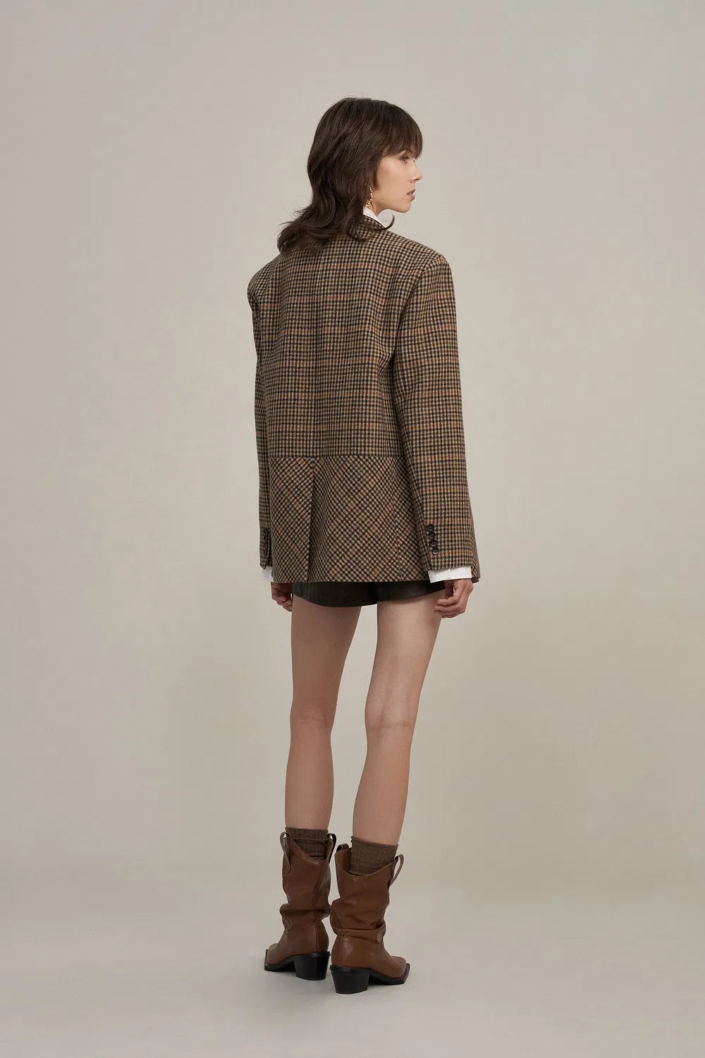 Meare Plaid Blazer in Merino Wool Blend Houndstooth