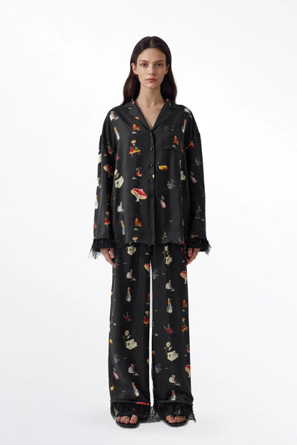 Fairy Tale Tassel Pajama Shirt in Mulberry Silk