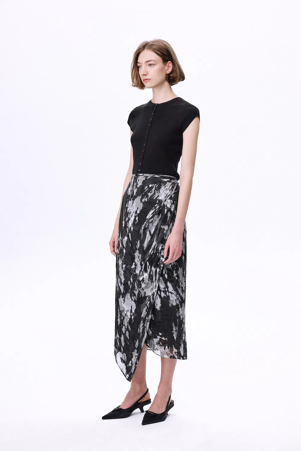 Zita Pleated Midi Skirt in Devoré Silk