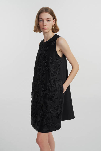 Engrave Embroidered Dress in Silk Wool Blend