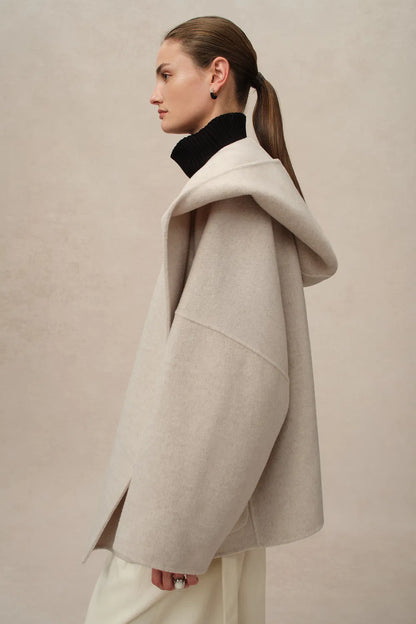 Lanza Handcrafted Hooded Cashmere Double-Face Coat in Merino-Cashmere Blend