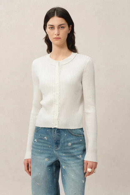 Niki White Cardigan in Lyocell-Triacetate Knit