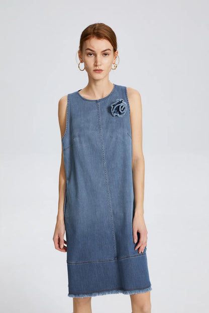 Miranda Embellished Dress in Cotton Lyocell Denim