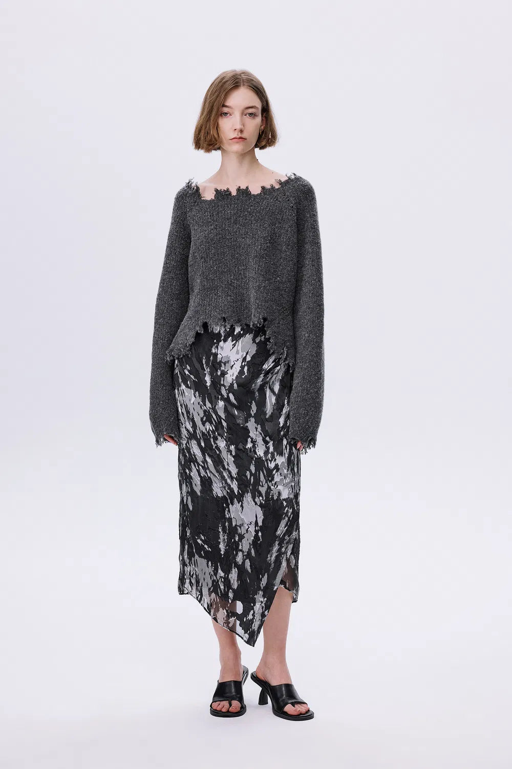 Diya Frayed Edge Sweater in Wool Loop Knit